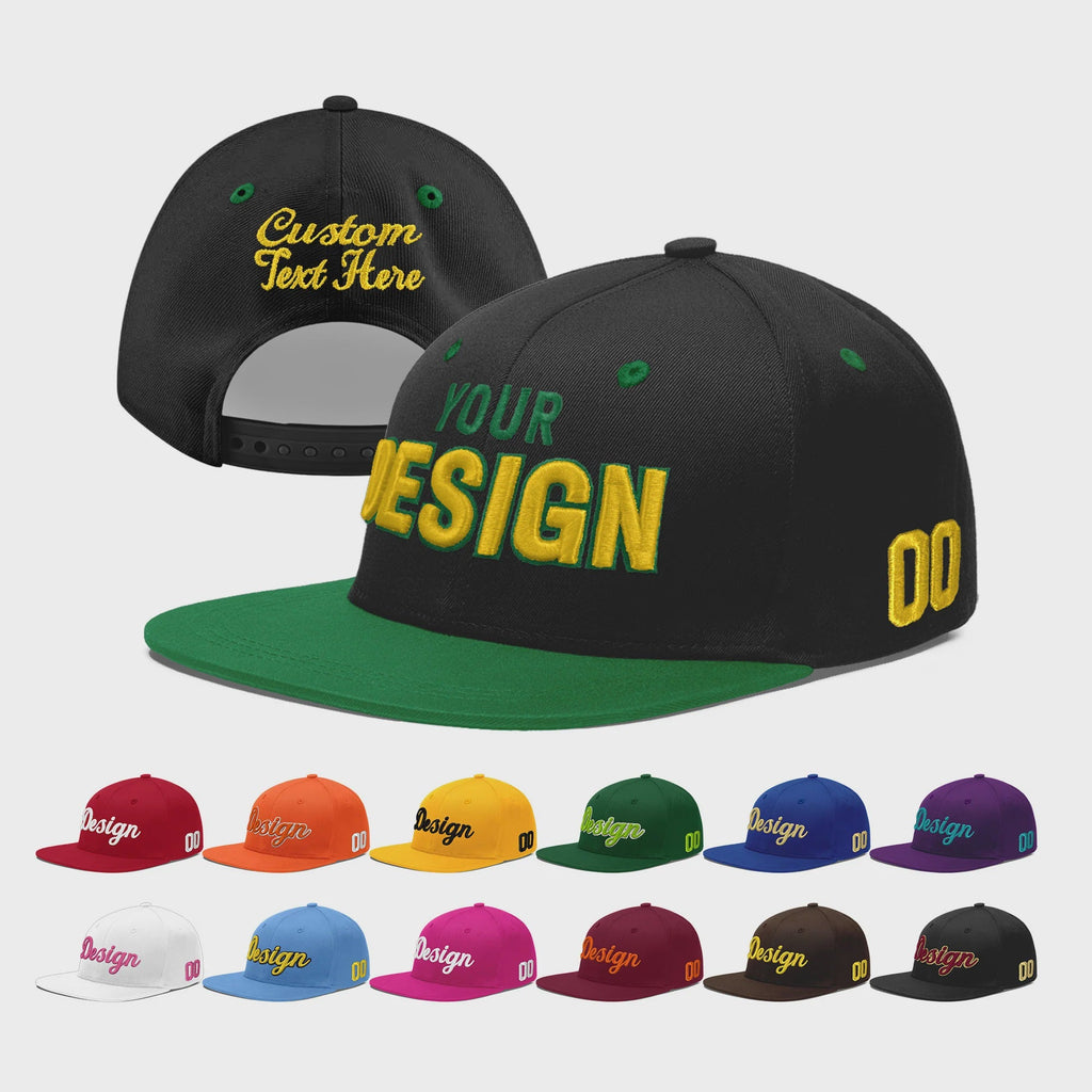 Custom Black Kelly Green 3D Puff Embroidery Flat Embroidery Casual Sport Baseball Cap