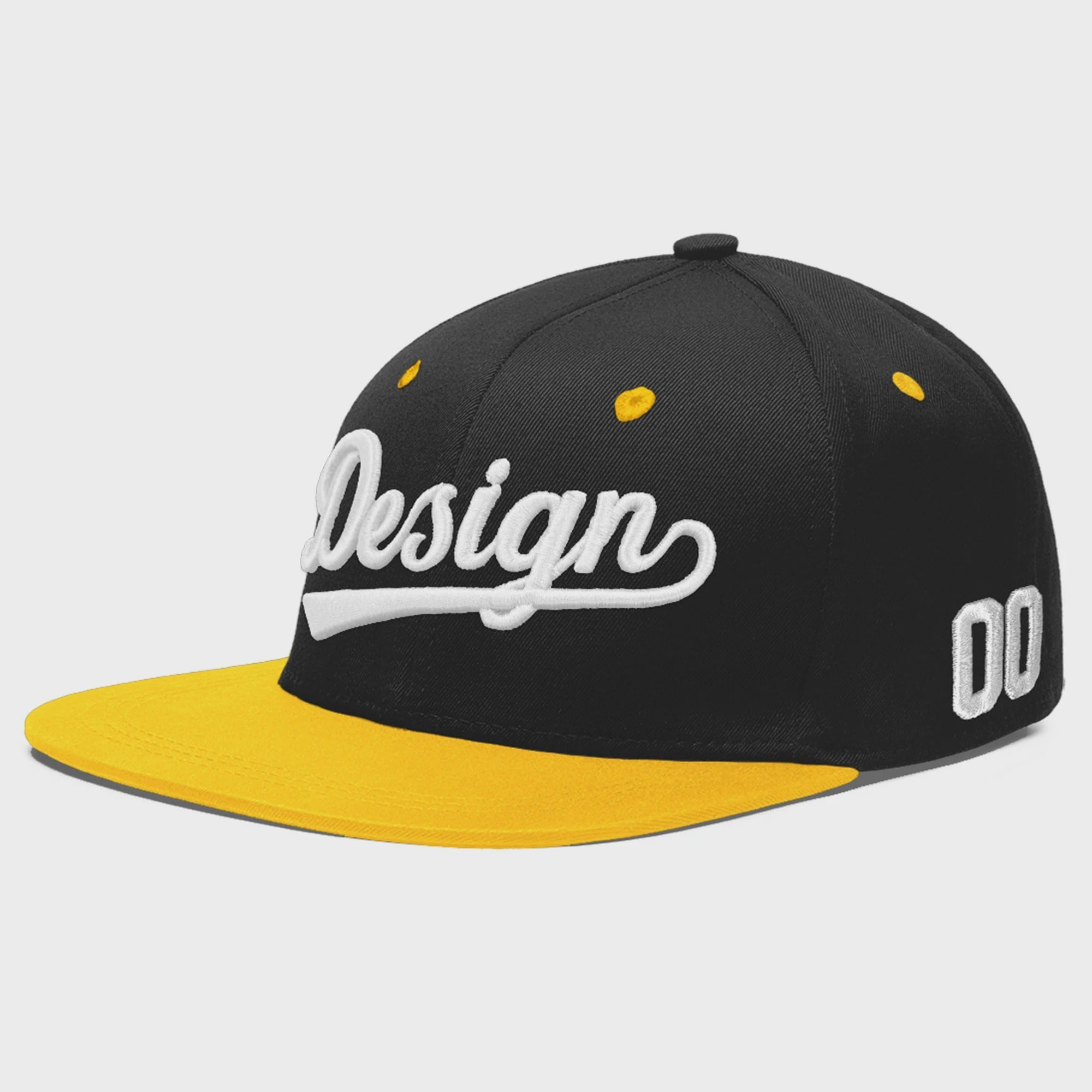 Custom Black Gold 3D Puff Embroidery Flat Embroidery Casual Sport Baseball Cap
