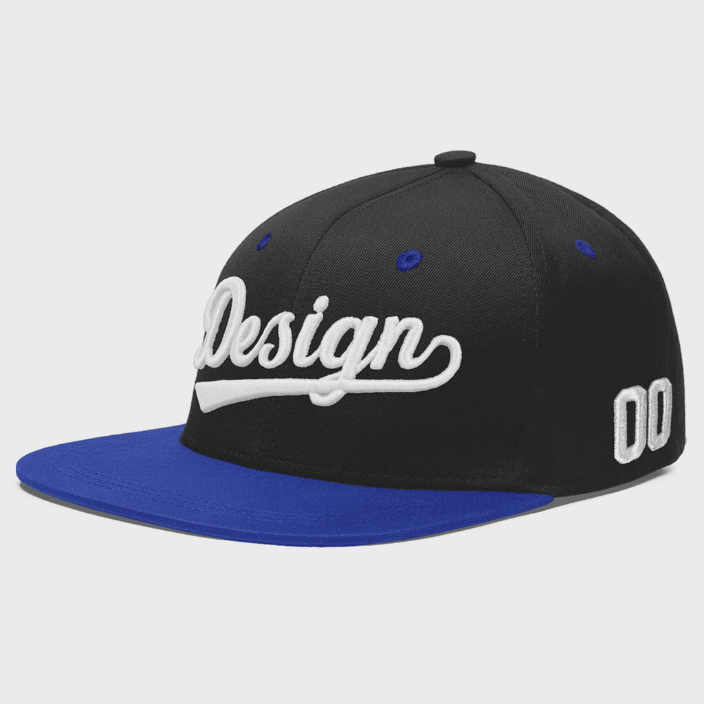 Custom Black Royal Blue 3D Puff Embroidery Flat Embroidery Casual Sport Baseball Cap