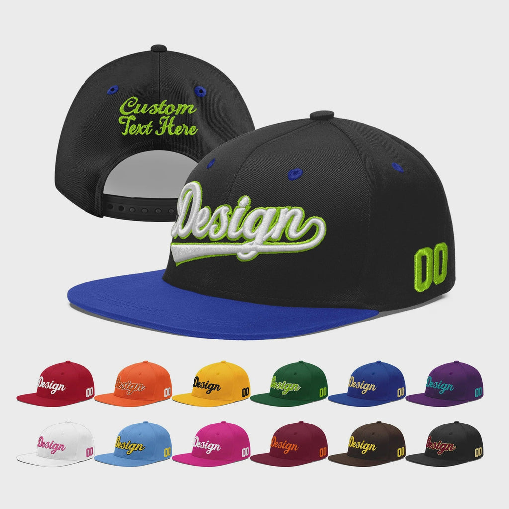 Custom Black Royal Blue 3D Puff Embroidery Flat Embroidery Casual Sport Baseball Cap