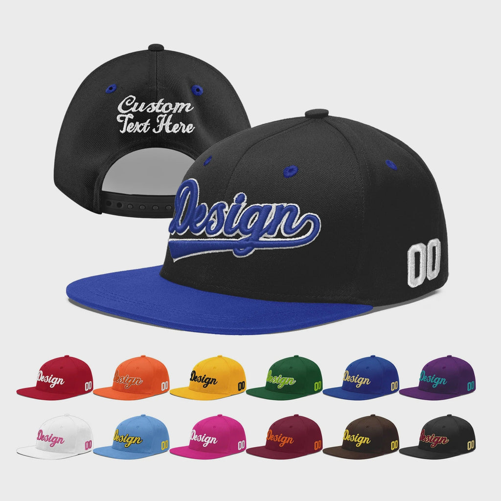 Custom Black Royal Blue 3D Puff Embroidery Flat Embroidery Casual Sport Baseball Cap