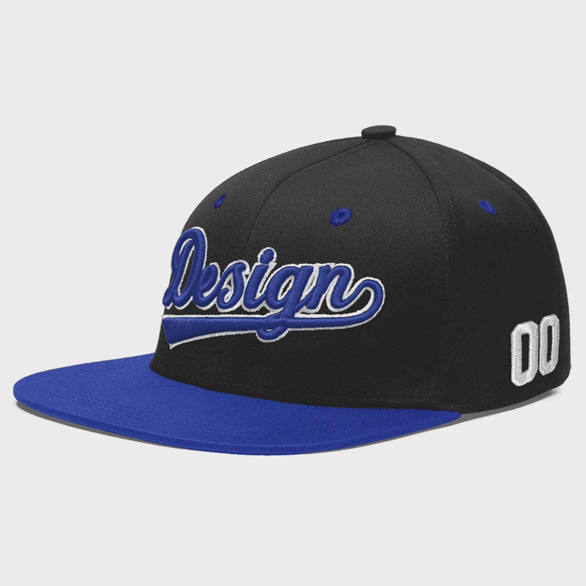 Custom Black Royal Blue 3D Puff Embroidery Flat Embroidery Casual Sport Baseball Cap
