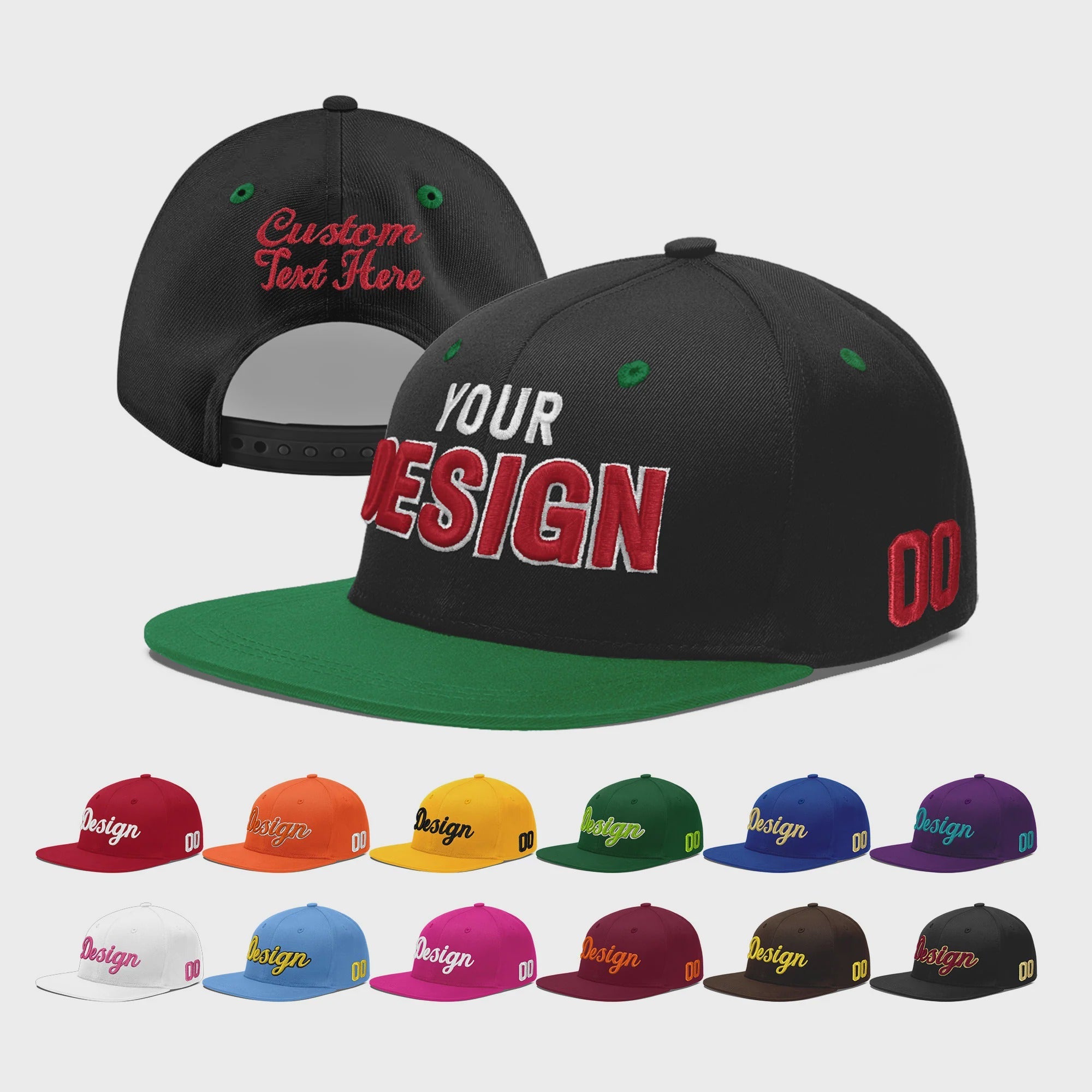 Custom Black Kelly Green 3D Puff Embroidery Flat Embroidery Casual Sport Baseball Cap