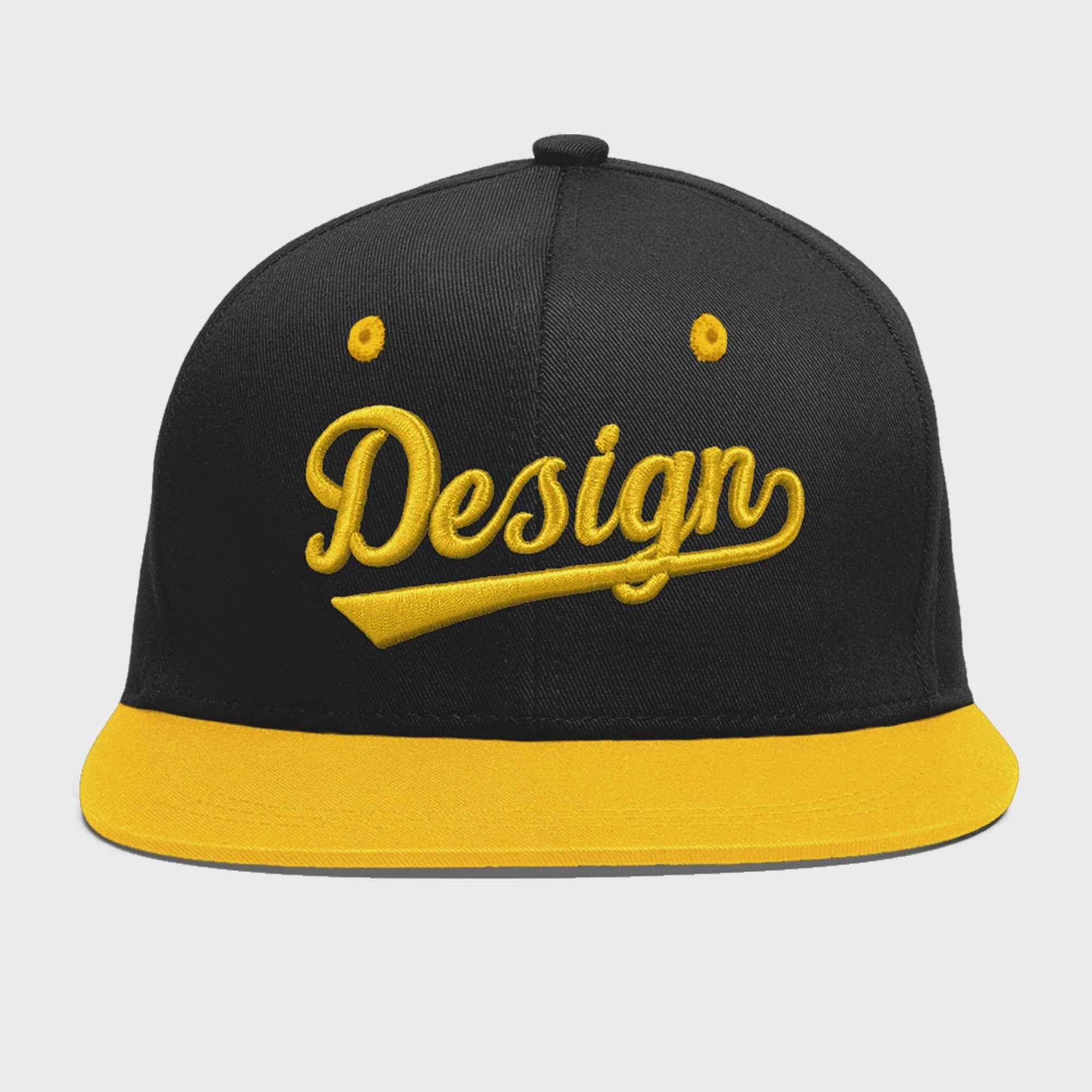 Custom Black Gold 3D Puff Embroidery Flat Embroidery Casual Sport Baseball Cap
