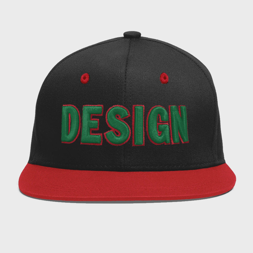 Custom Black Red 3D Puff Embroidery Flat Embroidery Casual Sport Baseball Cap