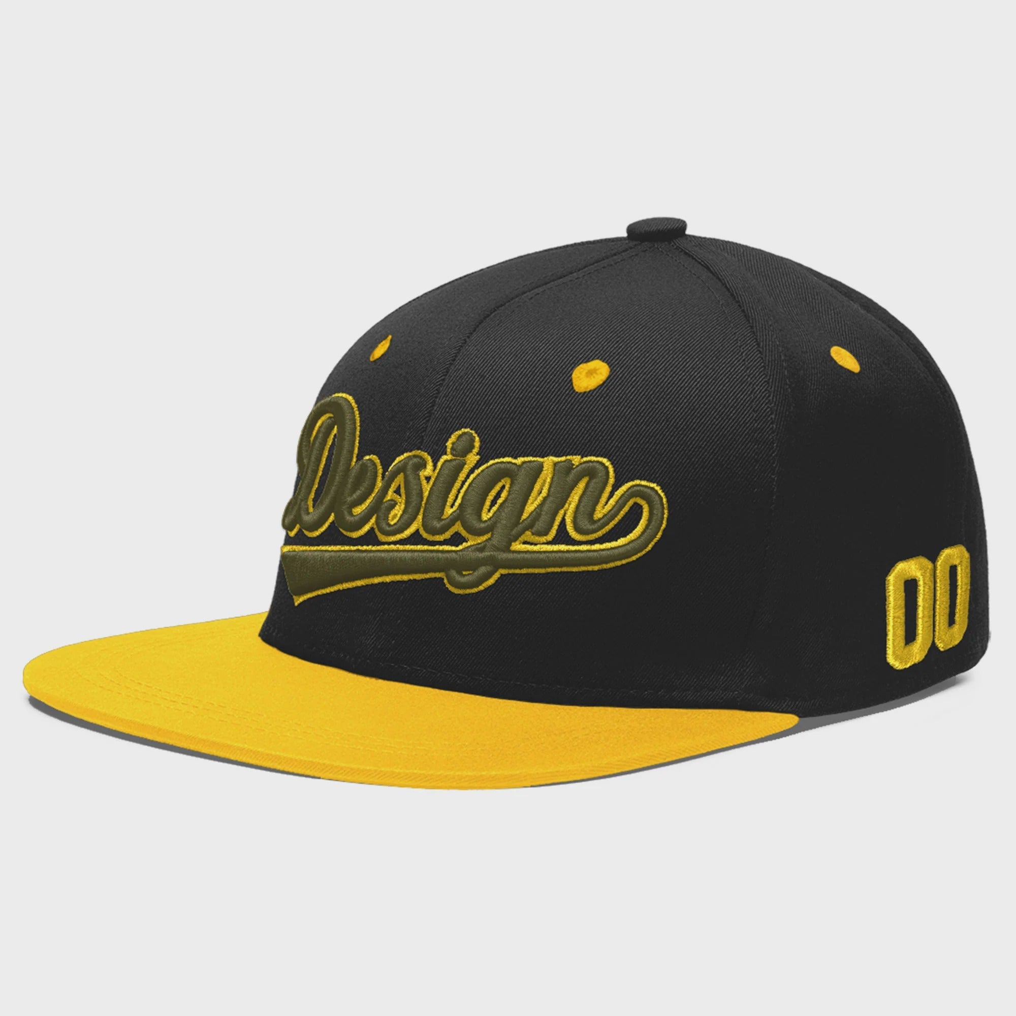 Custom Black Gold 3D Puff Embroidery Flat Embroidery Casual Sport Baseball Cap