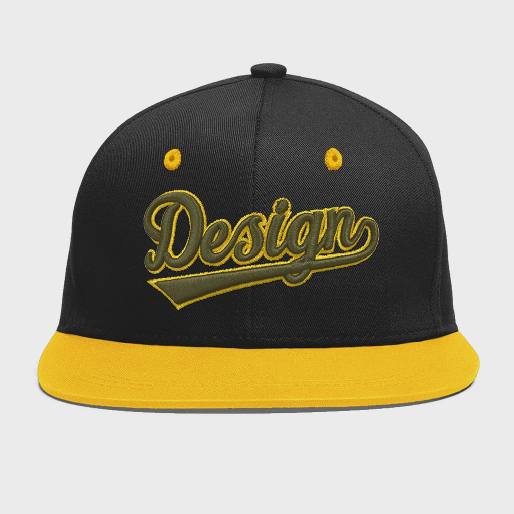 Custom Black Gold 3D Puff Embroidery Flat Embroidery Casual Sport Baseball Cap