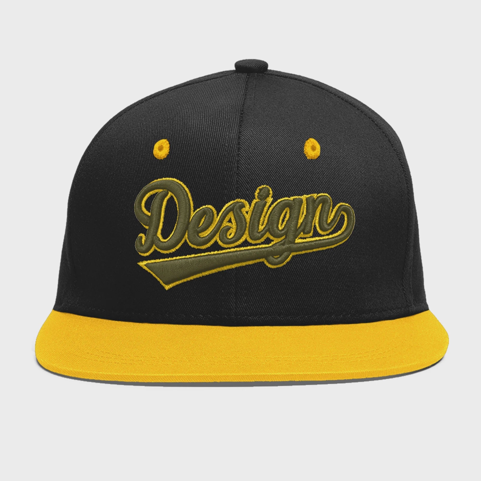 Custom Black Gold 3D Puff Embroidery Flat Embroidery Casual Sport Baseball Cap
