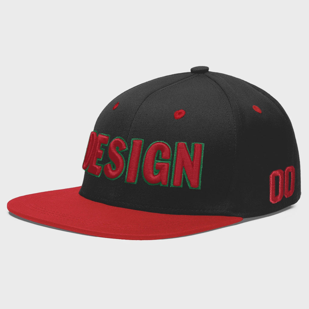 Custom Black Red 3D Puff Embroidery Flat Embroidery Casual Sport Baseball Cap