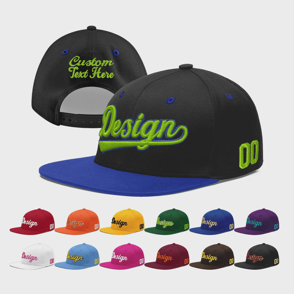 Custom Black Royal Blue 3D Puff Embroidery Flat Embroidery Casual Sport Baseball Cap