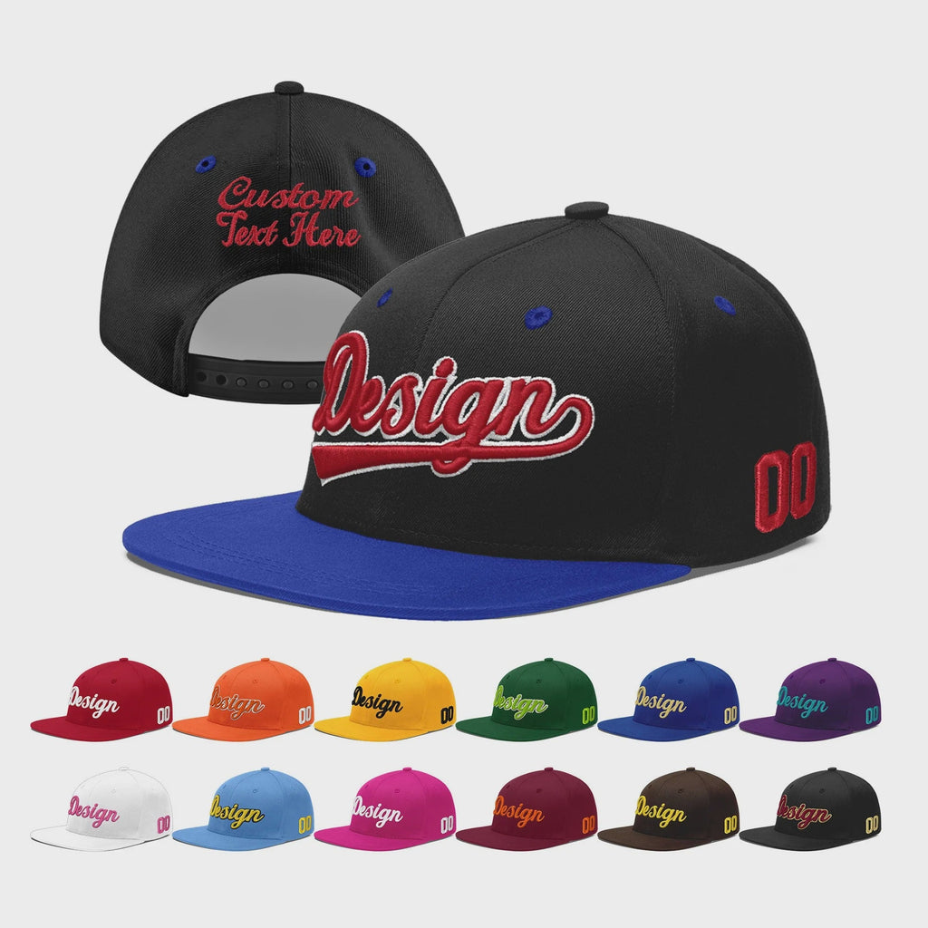 Custom Black Royal Blue 3D Puff Embroidery Flat Embroidery Casual Sport Baseball Cap