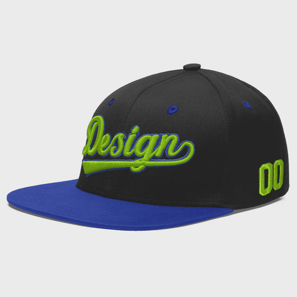 Custom Black Royal Blue 3D Puff Embroidery Flat Embroidery Casual Sport Baseball Cap