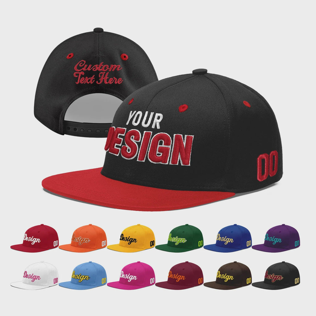 Custom Black Red 3D Puff Embroidery Flat Embroidery Casual Sport Baseball Cap