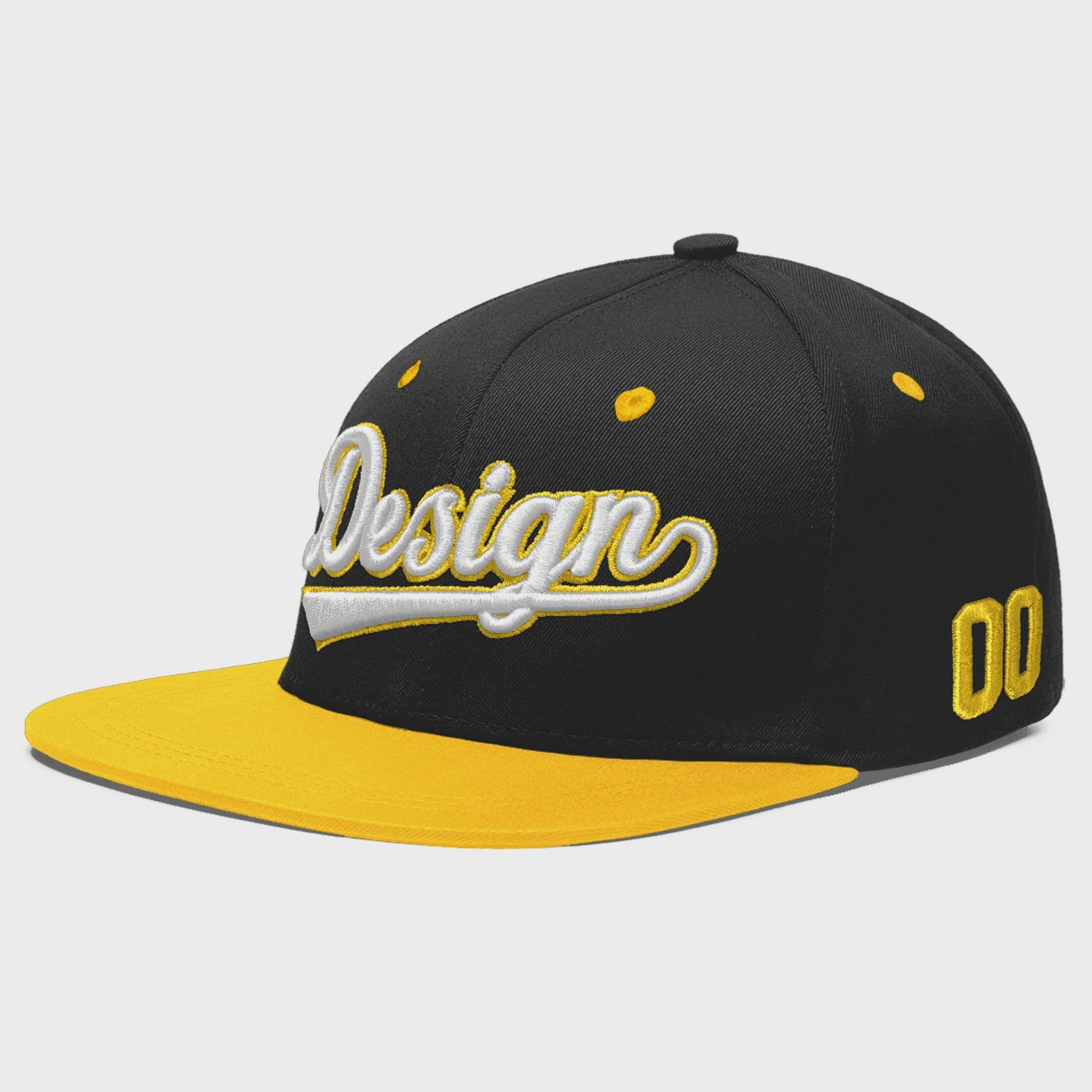 Custom Black Gold 3D Puff Embroidery Flat Embroidery Casual Sport Baseball Cap