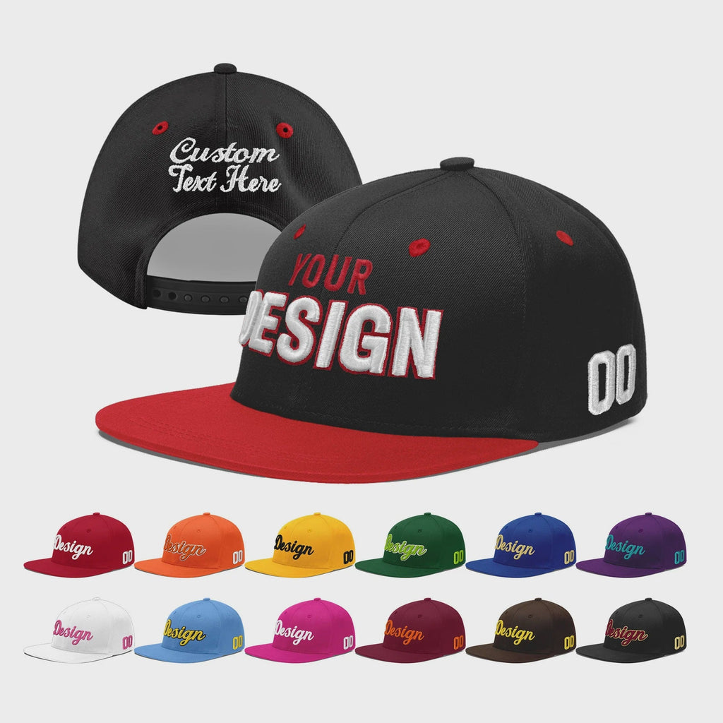 Custom Black Red 3D Puff Embroidery Flat Embroidery Casual Sport Baseball Cap