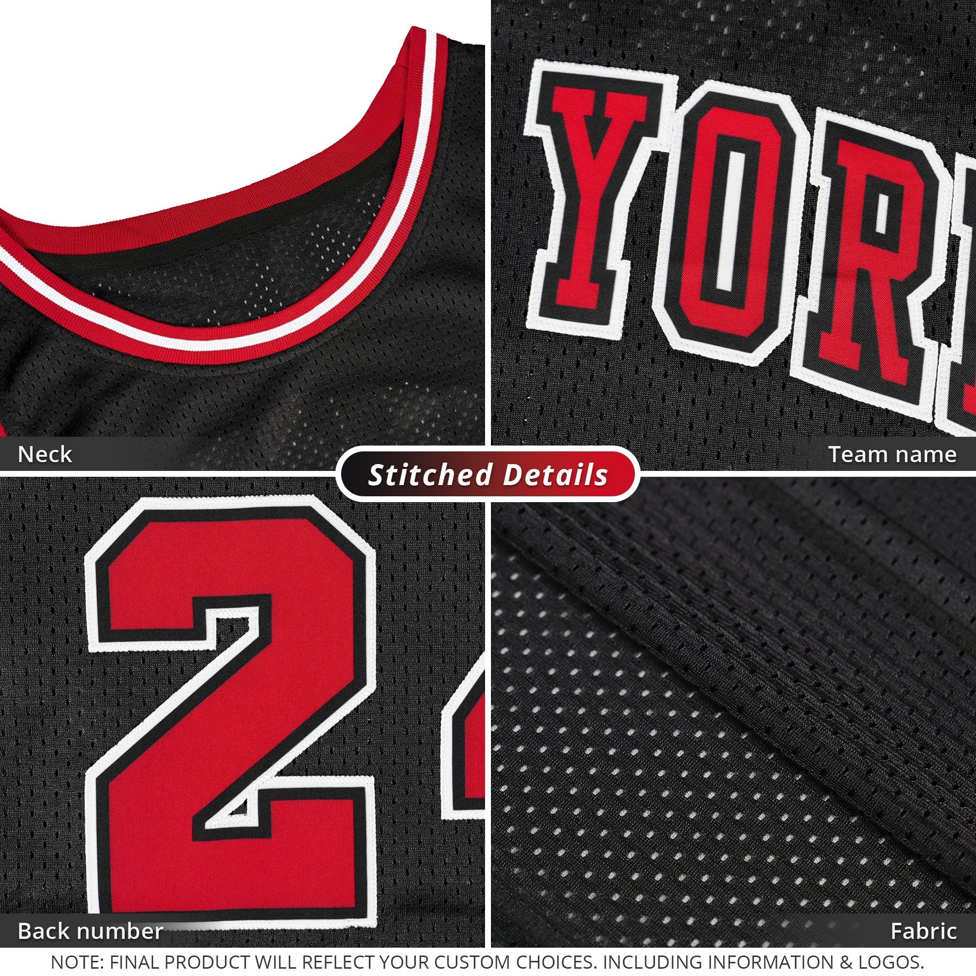 Custom Black Red-White Classic Tops Breathable Basketball Jersey Secondary image