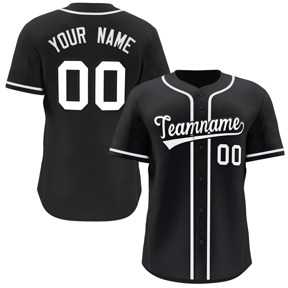 Custom Black White Classic Style Button Down Authentic Baseball Jersey Main image