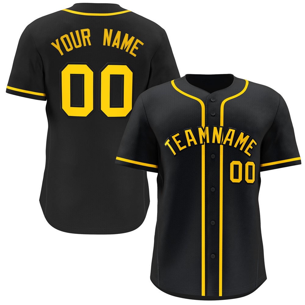 Custom Black Yellow Classic Style Button Down Authentic Baseball Jersey Main image