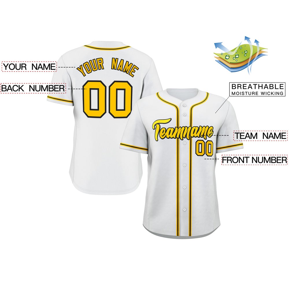 Custom White Gold-Black Classic Style Fashion Authentic Baseball Jersey Secondary image