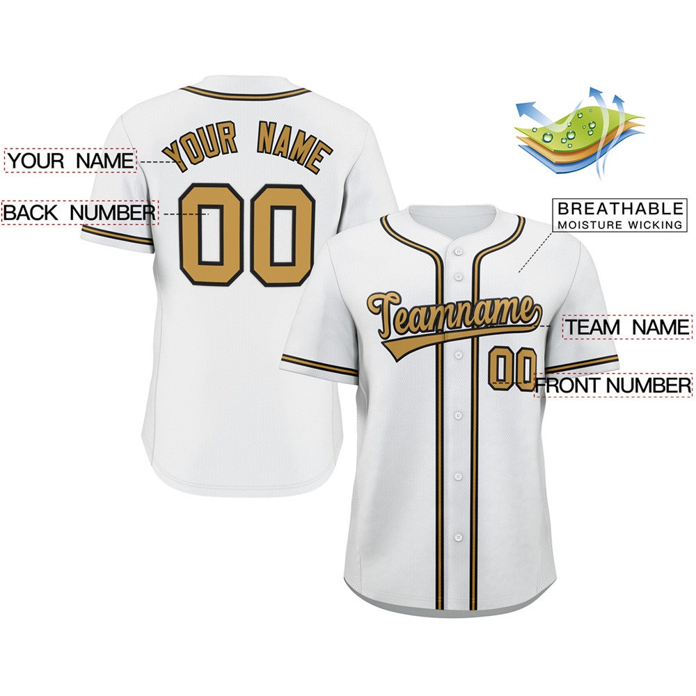Custom White Old Gold-Navy Classic Style Authentic Baseball Jersey Secondary image