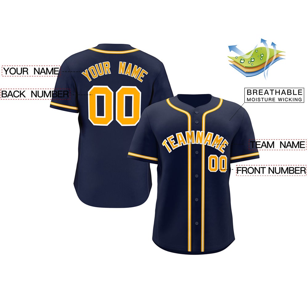 Custom Navy Yellow-White Classic Style Authentic Baseball Jersey Secondary image