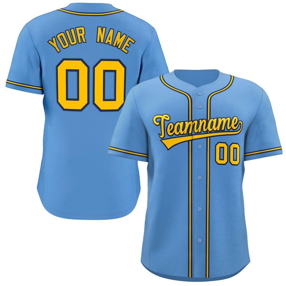 Custom Light Blue Gold-Navy Classic Style Authentic Baseball Jersey Main image