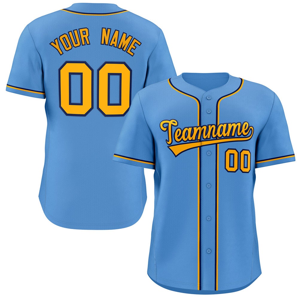 Custom Light Blue Yellow-Navy Classic Style Authentic Baseball Jersey Main image