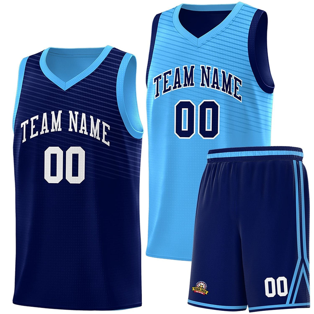 Custom Royal Blue Light Blue Chest Slash Patttern Double Side Sports Uniform Basketball Jersey