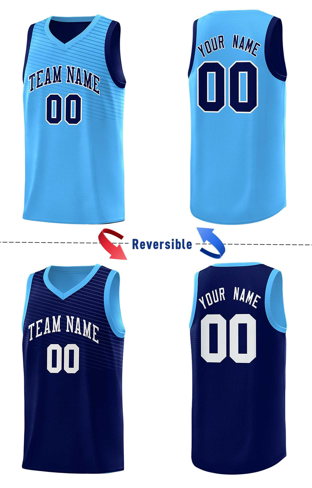 Custom Royal Blue Light Blue Chest Slash Patttern Double Side Sports Uniform Basketball Jersey