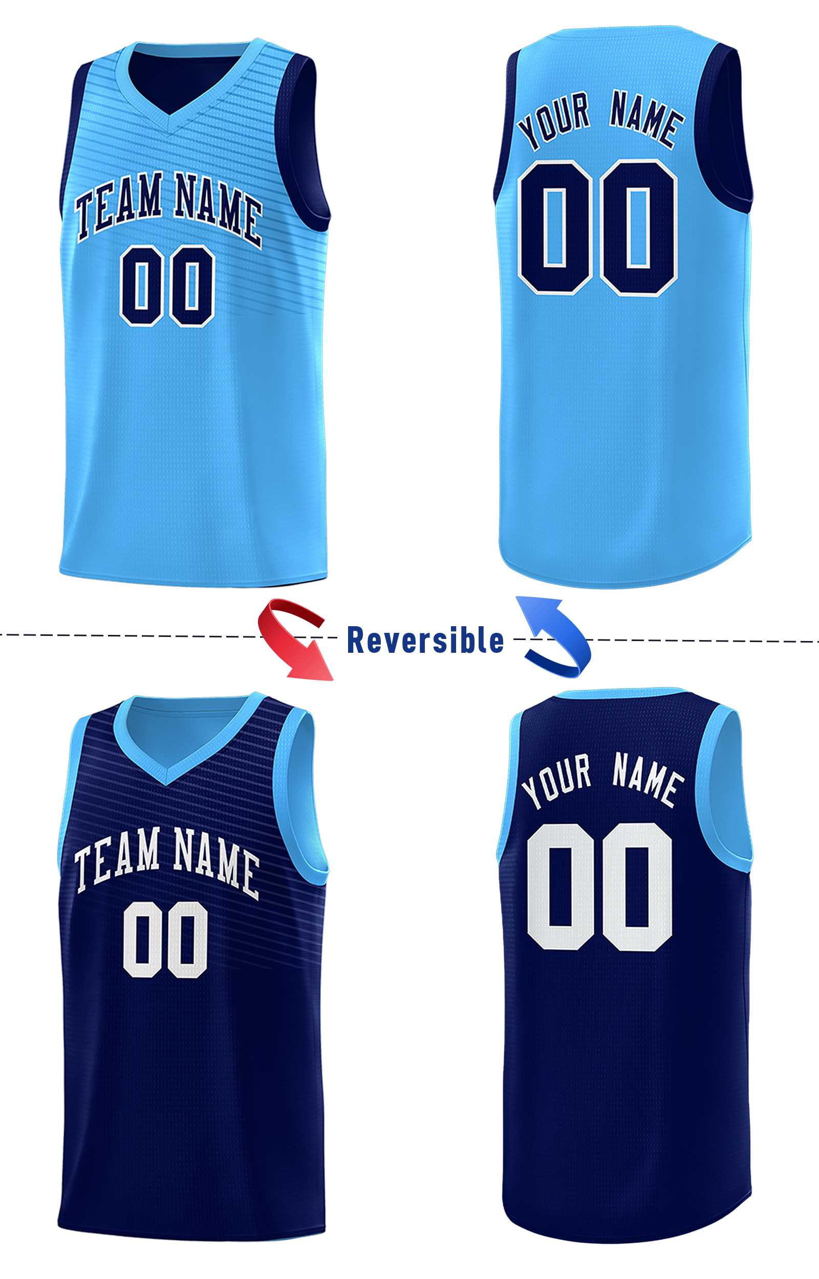 Custom Royal Blue Light Blue Chest Slash Patttern Double Side Sports Uniform Basketball Jersey