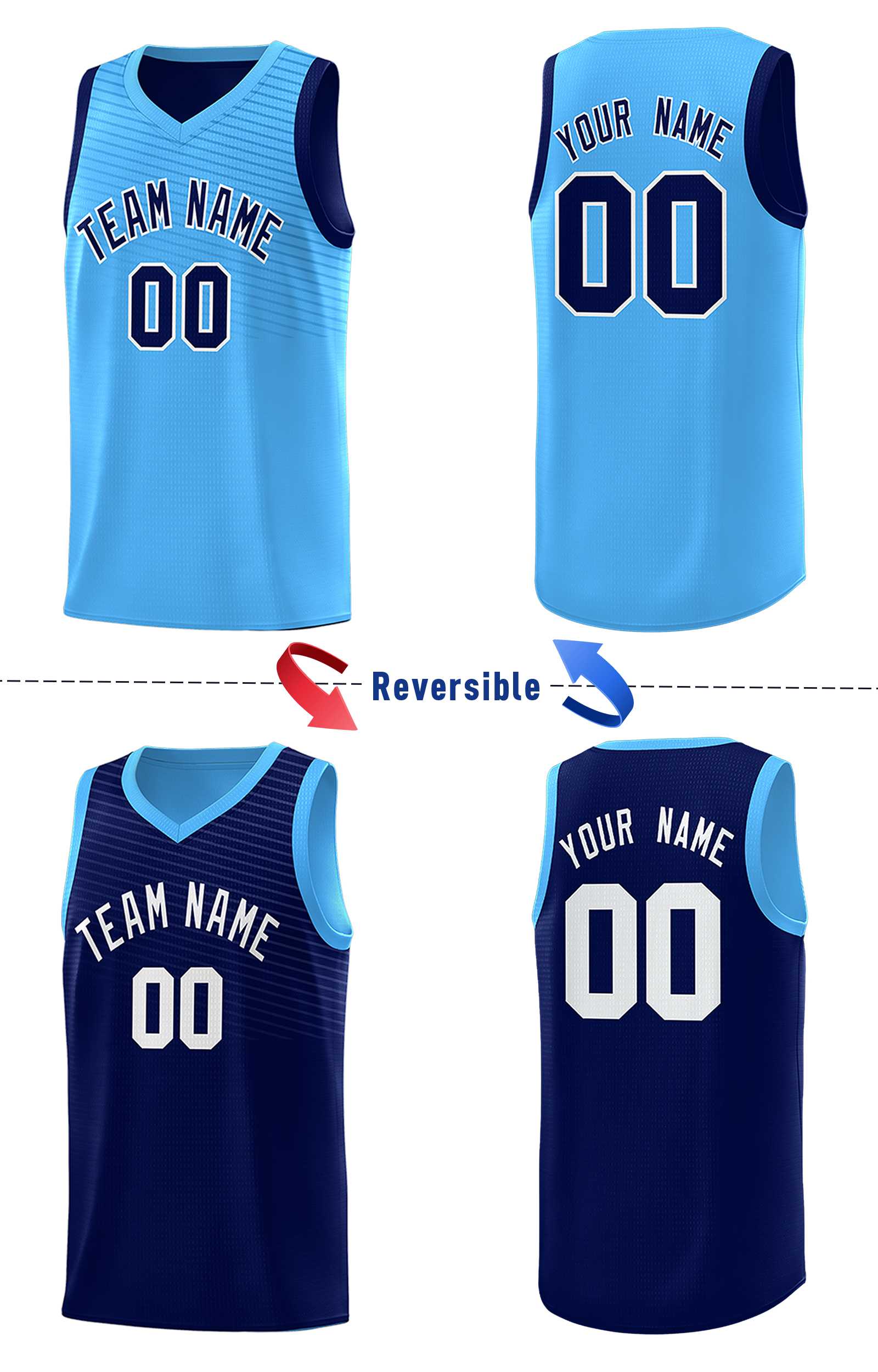 Custom Royal Blue Light Blue Chest Slash Patttern Double Side Sports Uniform Basketball Jersey