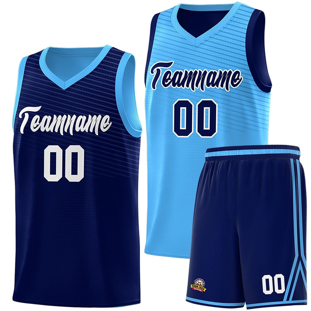 Custom Royal Blue Light Blue Chest Slash Patttern Double Side Sports Uniform Basketball Jersey
