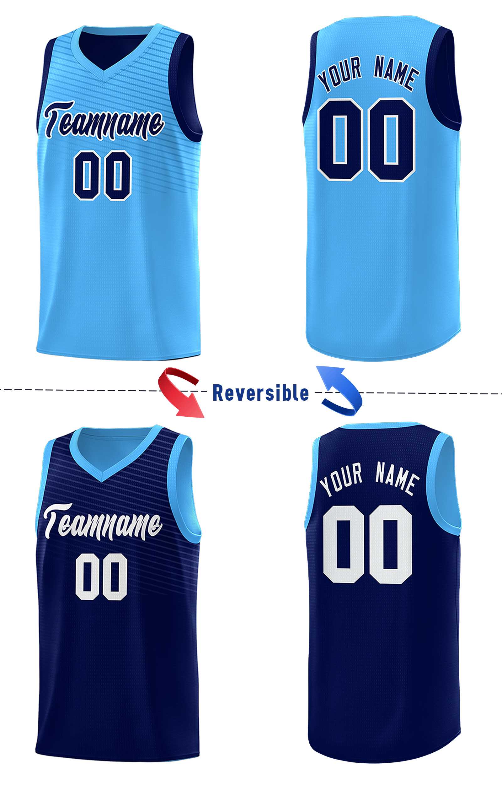 Custom Royal Blue Light Blue Chest Slash Patttern Double Side Sports Uniform Basketball Jersey