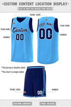 Custom Royal Blue Light Blue Chest Slash Patttern Double Side Sports Uniform Basketball Jersey