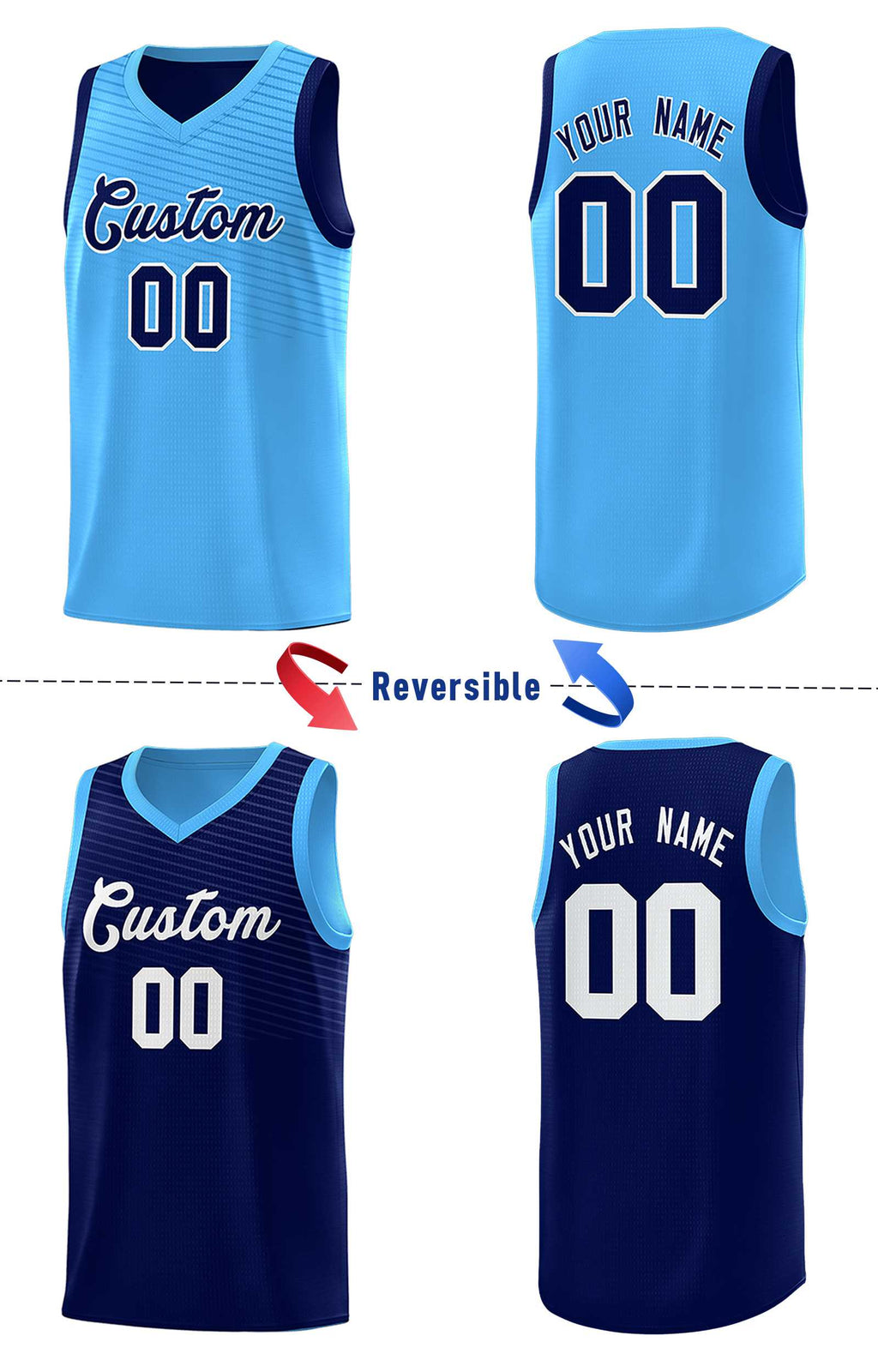 Custom Royal Blue Light Blue Chest Slash Patttern Double Side Sports Uniform Basketball Jersey
