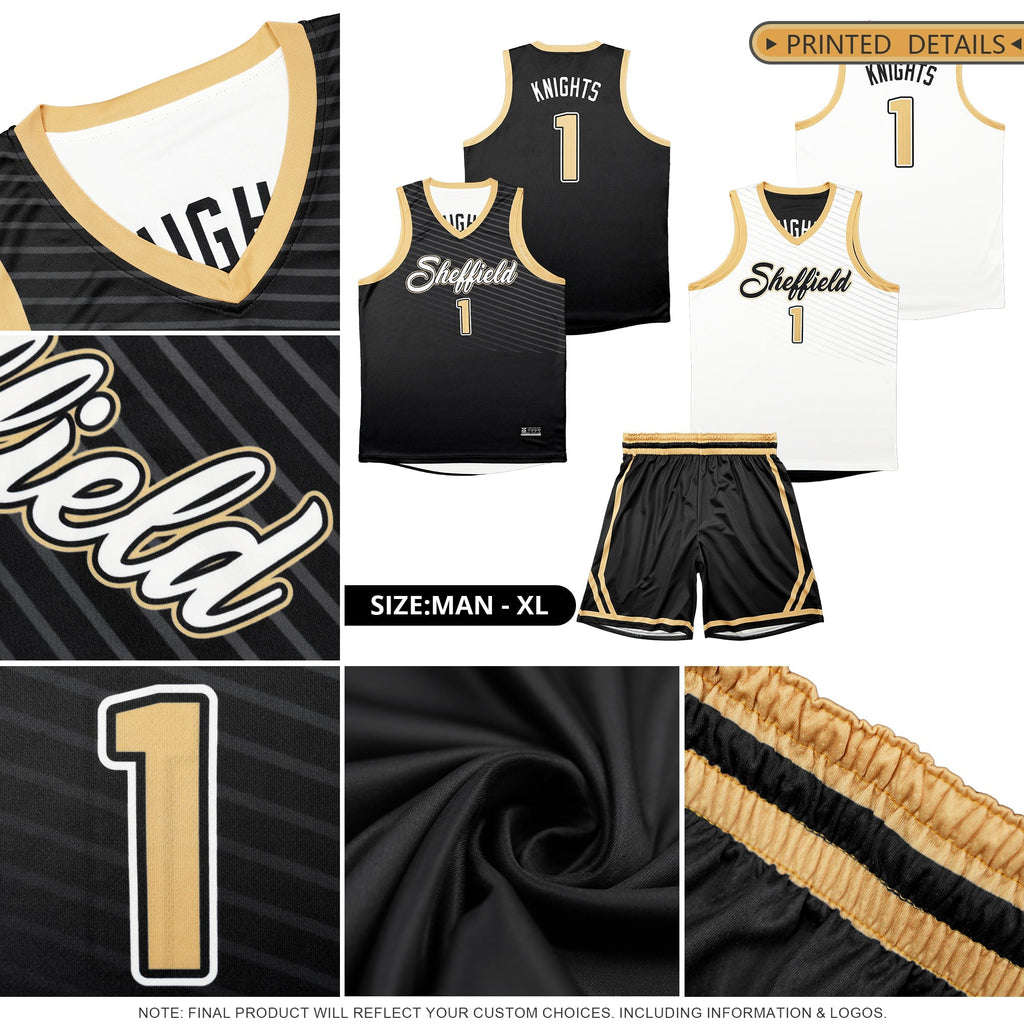 Custom Black White Chest Slash Patttern Double Side Sports Uniform Basketball Jersey