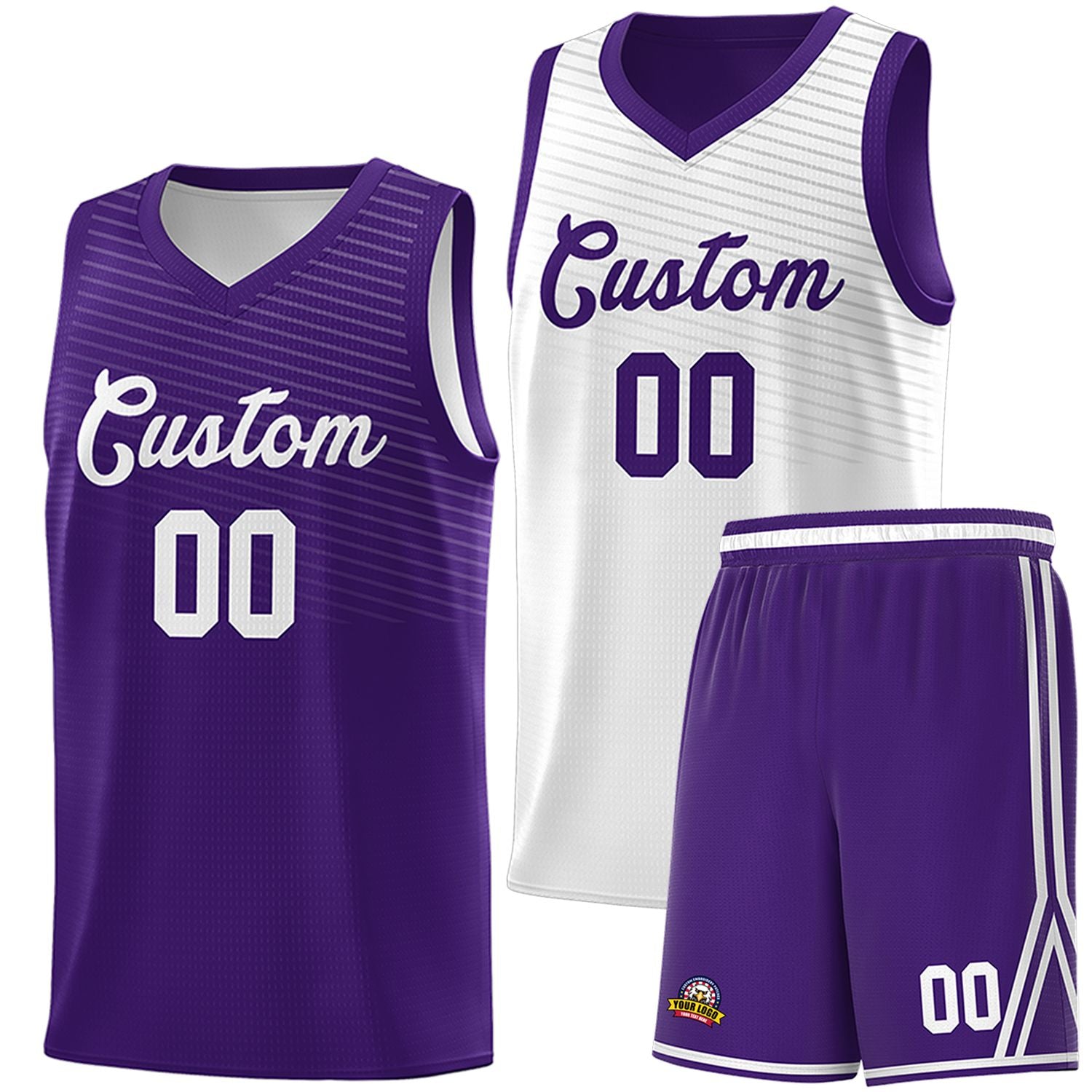 Custom Purple White Chest Slash Patttern Double Side Sports Uniform Basketball Jersey Main image
