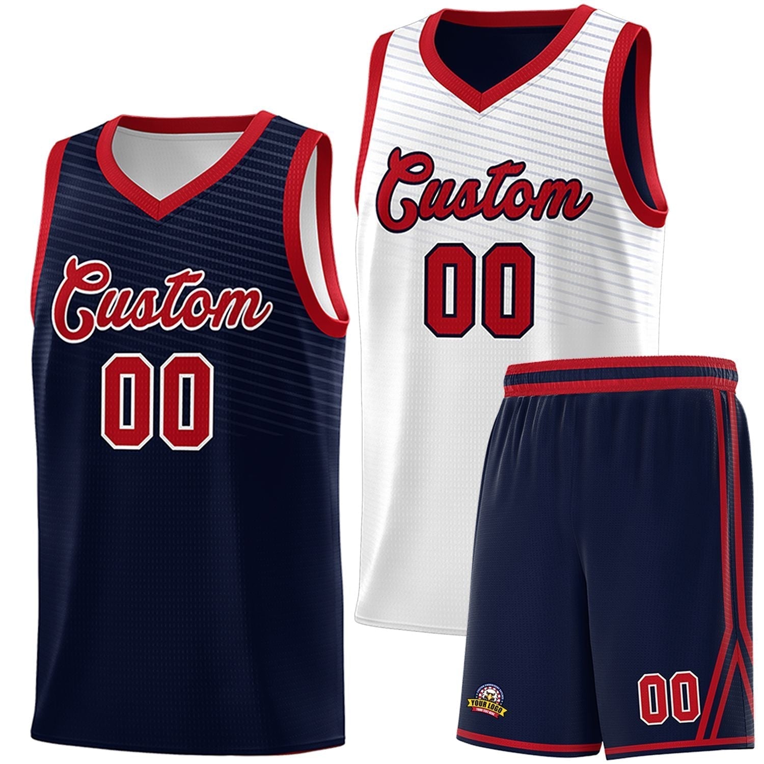 Custom Navy White Chest Slash Patttern Double Side Sports Uniform Basketball Jersey Main image