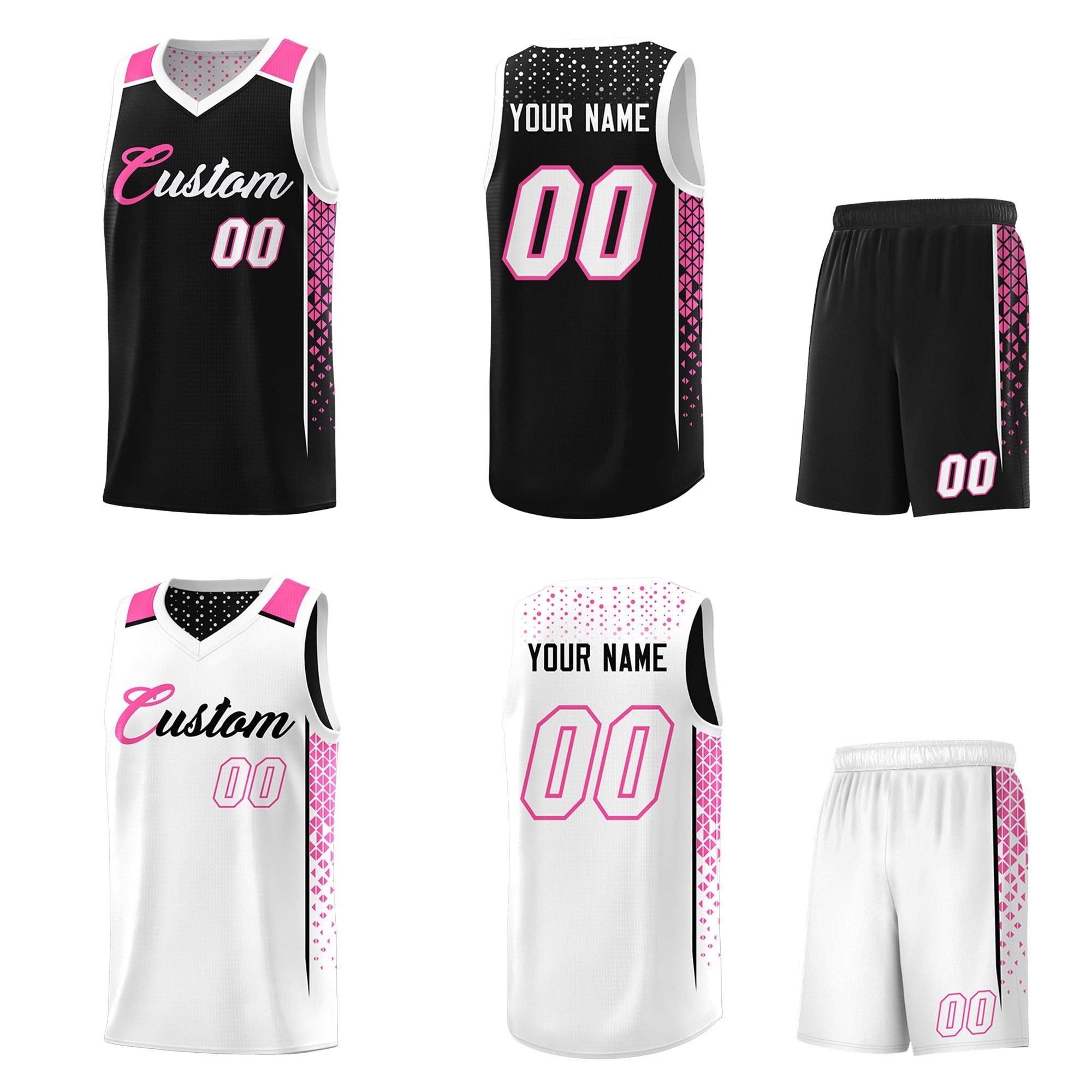 Custom Black White Side Gradient Patttern Double Side Sports Uniform Basketball Jersey Secondary image