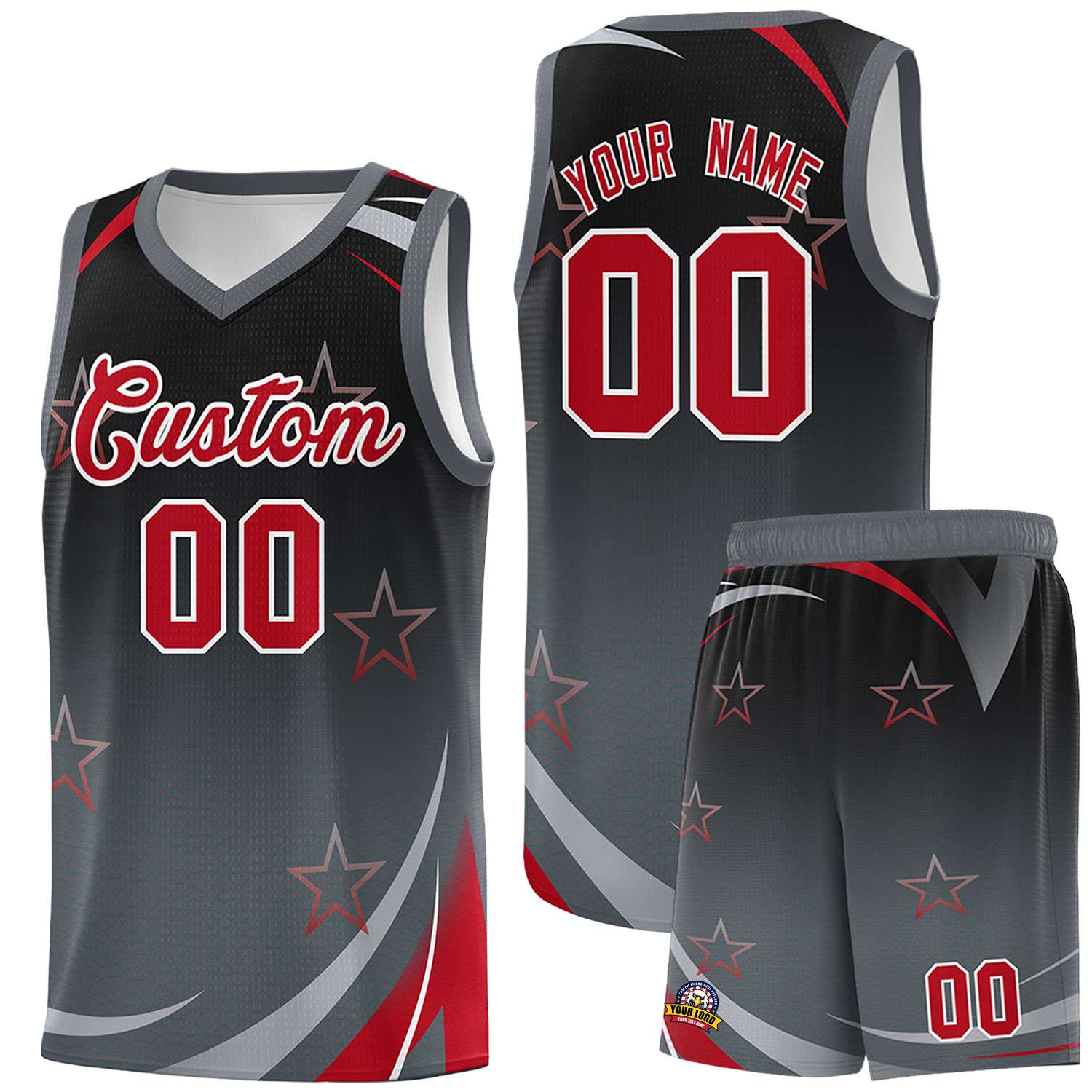 Custom Black Dark Gray Gradient Star Graffiti Pattern Sports Uniform Basketball Jersey Main image