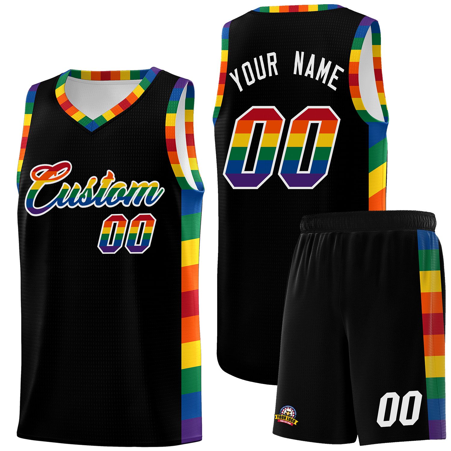 Custom Black LGBT Rainbow For Pride Month Sports Uniform Basketball Jersey Main image