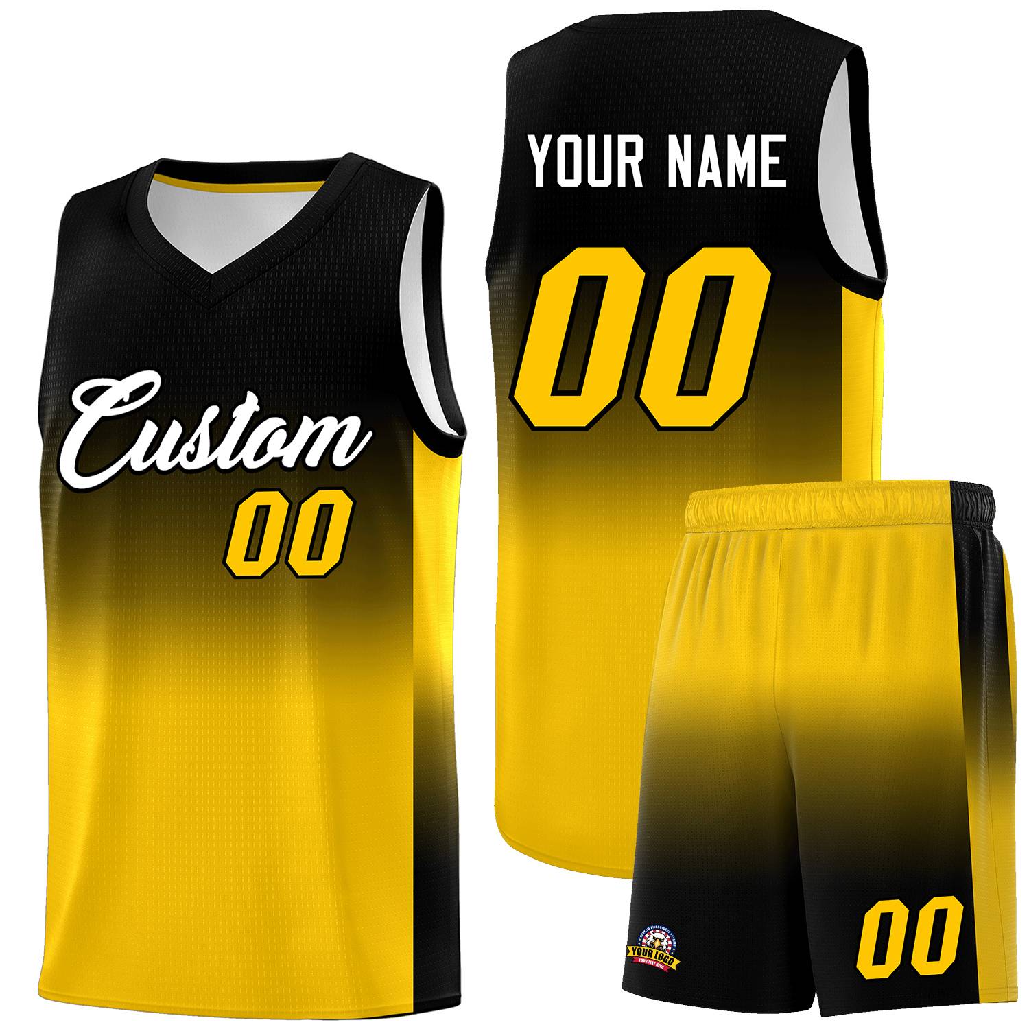 Custom Black Gold Gradient Fashion Sets Sports Uniform Basketball Jersey Main image