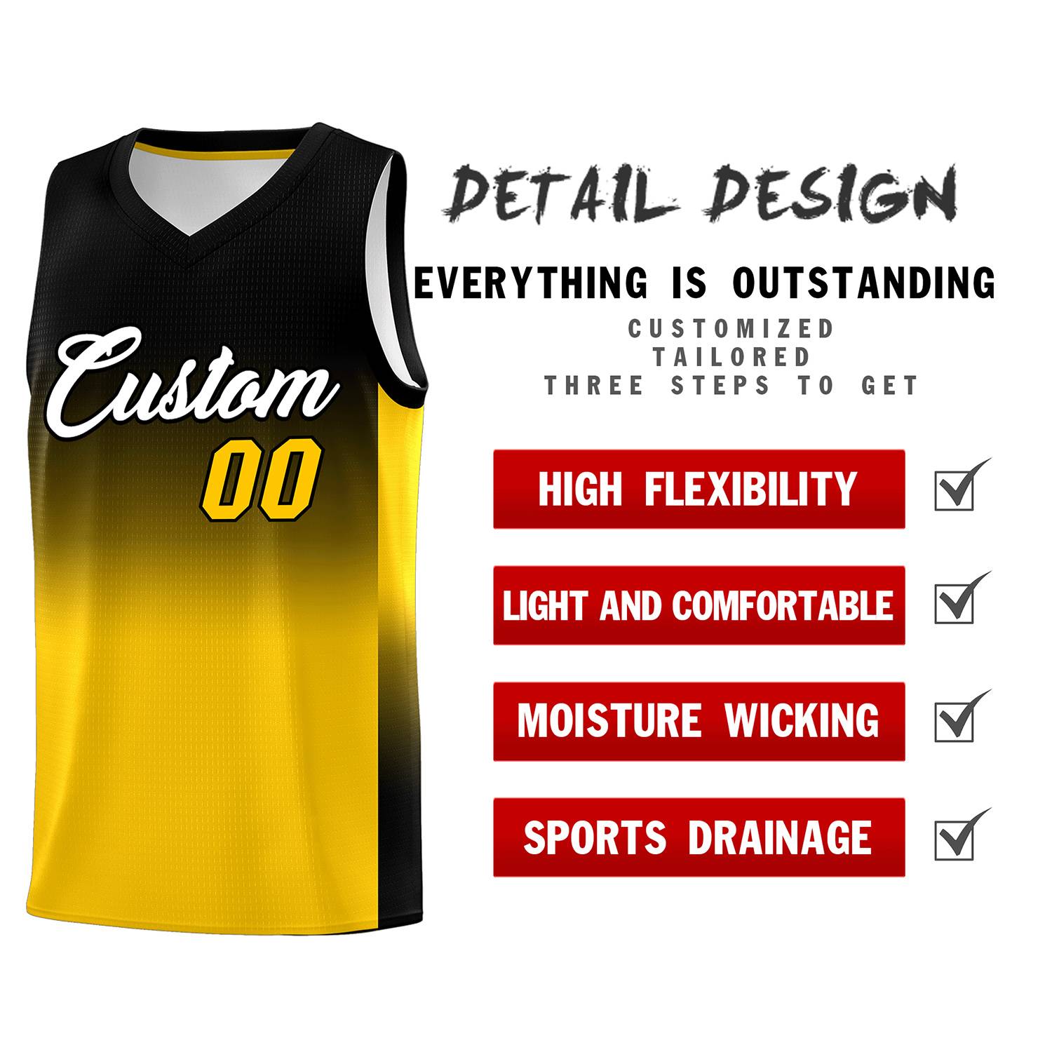 Custom Black Gold Gradient Fashion Sets Sports Uniform Basketball Jersey Secondary image