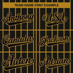 Custom Black Old Gold Stripe Fashion Design Full Button Authentic Baseball Jersey