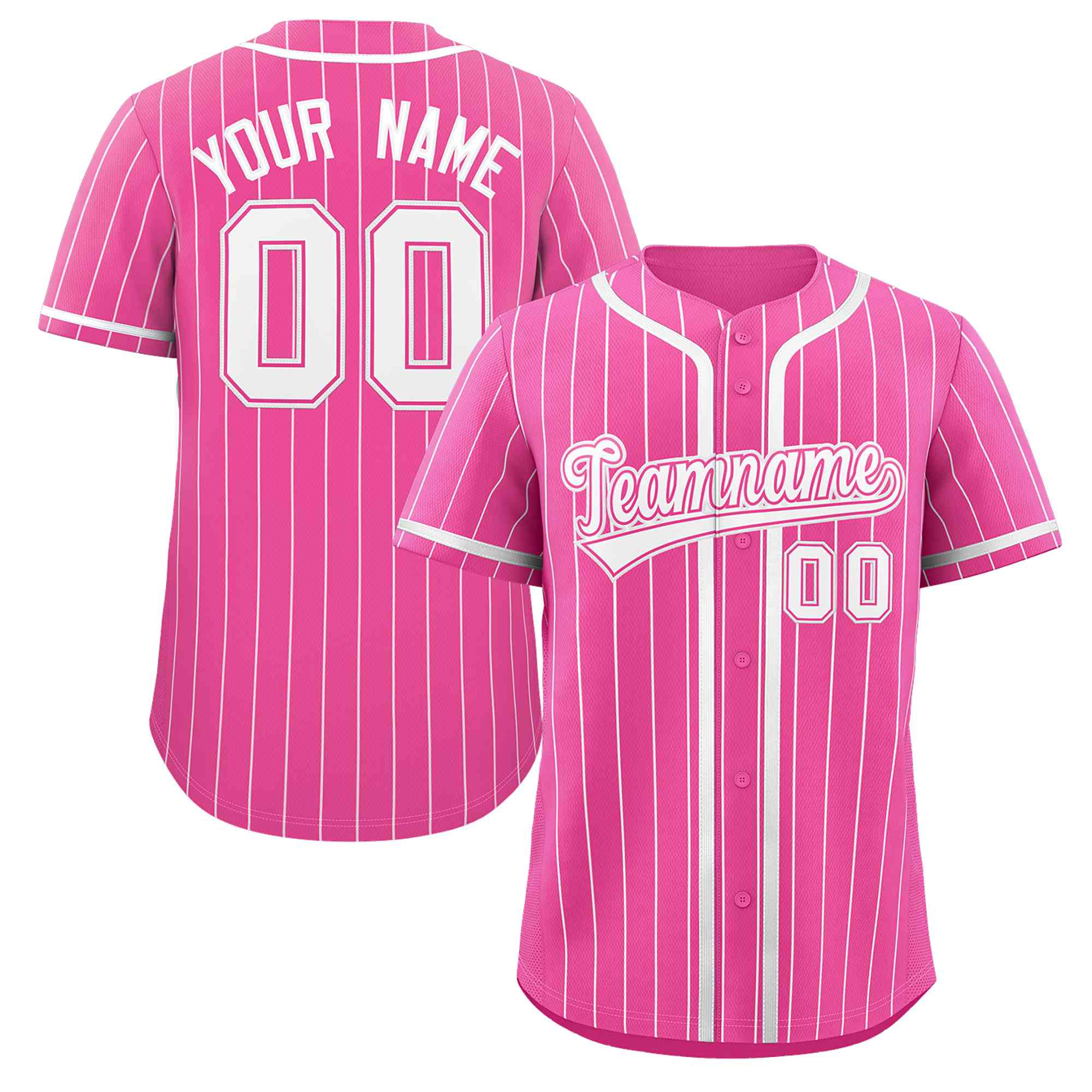 Custom Pink White Stripe Fashion Design Full Button Authentic Baseball Jersey Main image