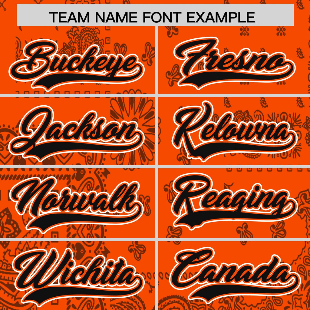 Custom Orange Black White Cashew Flower Graffiti Pattern V-Neck Hockey Jersey