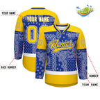 Custom Gold Royal White Cashew Flower Graffiti Pattern V-Neck Hockey Jersey