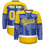 Custom Gold Royal White Cashew Flower Graffiti Pattern V-Neck Hockey Jersey