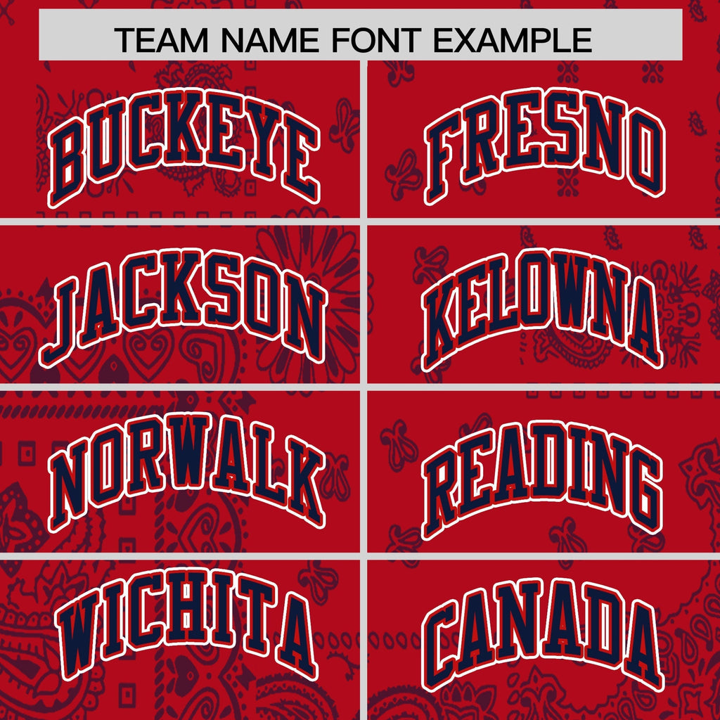 Custom Navy Red White Cashew Flower Graffiti Pattern V-Neck Hockey Jersey