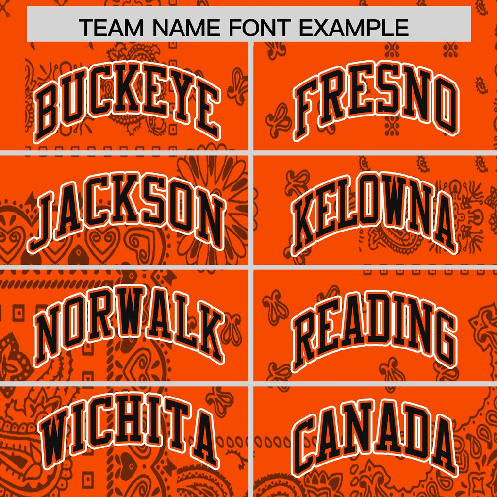 Custom Orange Black White Cashew Flower Graffiti Pattern V-Neck Hockey Jersey